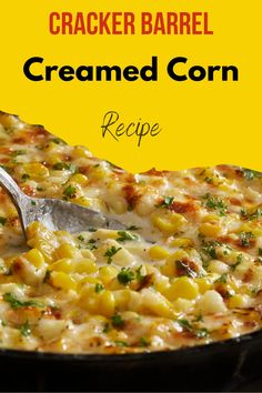 Creamed corn in a black dish Butter Corn Side Dishes, Best Can Corn Recipe, Baked Cream Corn Recipe, Fried Cream Corn Recipe, Recipes With Frozen Corn, Brookville Corn Recipe, Rudys Cream Corn, Butter Corn Recipe, Corn Recipes Side Dishes Easy