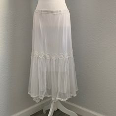 Surrealist White Lace Layered Skirt Size 1 Equivalent To Size Small Size 2 Equivalent To Size Medium White Stretch Bohemian Skirt, White Flowy Skirt Bottoms, Lace Trim Skirt, Long White Skirt, Flared Skater Skirt, Silk Mini Skirt, White Lace Skirt, White Long Skirt, White Maxi Skirts