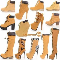 I like the variety Types Of Boots, Boots With Laces, Timberland Heels, High Heeled Boots, Fresh Shoes, Cornrow, Swag Shoes