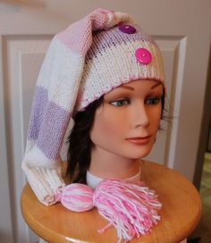 Recycled Pink/white/lavender long hat with tassel, Eco-friendly gift Long Hat, White Lavender, White Tassel, Long Sweater, Long Winter, A Teen, Winter Sweaters, Winter Hat