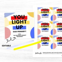 four different business cards with the words you light up and an image of a pencil