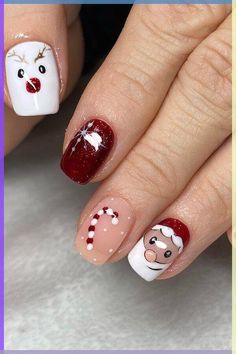 Get in the festive spirit with these creative short Christmas nails designs! From cute glitter nails to simple classy nail […] Christmas Nail Design For Short Nails, Christmas Nails Easy Short, Christmas Gel Nails Designs Short, Christmas Nail Designs Square, Crazy Christmas Nails, Christmas Shellac Nails, Gnome Nails, Gingerbread Nails, Short Christmas Nails