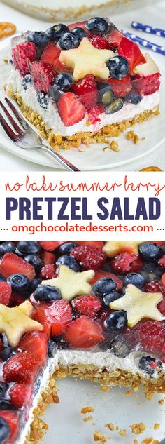 this no bake summer berry pretzel salad is an easy dessert that's ready in under 30 minutes