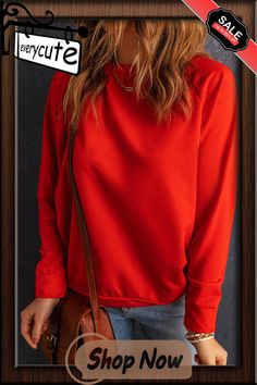 Red Solid Color Crewneck Pullover Sweatshirt Red Solid Color, Pullover Sweatshirt, Fall Winter, Solid Color, Crew Neck, Sweatshirts, Red, Color