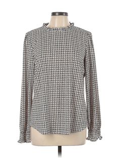 Adrianna Papell Long Sleeve Blouse Size: Large Tops - used. 93% POLYESTER, 7% ELASTANE, Houndstooth | Adrianna Papell Long Sleeve Blouse: Gray Houndstooth Tops - Size Large Chic Long Sleeve Houndstooth Blouse, Casual Houndstooth Blouse For Fall, Casual Long Sleeve Houndstooth Blouse, Chic Houndstooth Pattern Blouse For Fall, Chic Houndstooth Blouse For Fall, Gray Long Sleeve, Adrianna Papell, Grey Long Sleeve, Long Tops