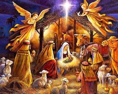 the nativity scene is depicted in this painting