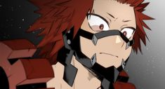 an anime character with red hair and black eyes