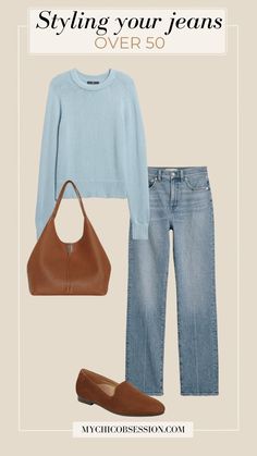 A Fashion Guide: How to Wear Jeans Over 50 - MY CHIC OBSESSION Light Denim Jeans Outfit, Jeans Over 50, Light Jeans Outfit, Everyday Outfits Fall, How To Wear Jeans, Stylish Outfits For Women Over 50, Chic Jeans, Over 60 Fashion, Casual Outfit Inspiration