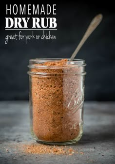 a glass jar filled with homemade dry rub