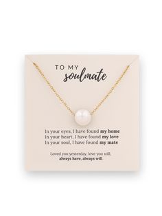 PRICES MAY VARY. TO MY SOULMATE GIFTS: For the one you love, just let her know she'll always be important in your heart since forever and she's the best thing that ever happened to you. This cute soulmate necklace jewelry is a truthful message for that WELL HANDCRAFTED JEWELRY: Our Dainty Gold Plated Necklace is made from high quality stainless steel, 17.5" cable chain with 2" extender, round imitation pearl drop HEARTFELT MESSAGE CARD INCLUDED: Make your gifts to be more special with a meaningf Soulmate Necklace, Women In Their 20s, To My Soulmate, Soulmate Love, Valentine Messages, Romantic Gifts For Her, My Soulmate, Meaningful Messages, Best Gifts For Her