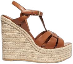 Designer Sandals With Leather Sole And Wedge Heel, Designer Wedge Heel Sandals With Leather Sole, Luxury Wedge Heel Sandals With Woven Sole, Luxury Wedge Heel Sandals For Beach, Luxury Brown Wedge Sandals For The Beach, Luxury Brown Wedge Sandals For Beach, Luxury Open Heel Wedge Sandals For Beach, Leather Espadrilles, Espadrille Wedge