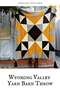 the cover of wyoming valley yarn barn throw, featuring an image of a quilted star