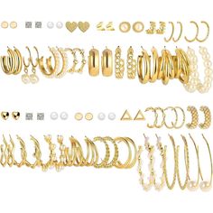 36 Pairs Gold Earrings Set For Women Girls, Fashion Pearl Chain Link Stud Drop Dangle Earrings Multipack Hoop Earring Packs, Hypoallergenic Earrings For Birthday Party Jewelry Gift Earingings For Women Set:This Women Earrings Set Includes 36 Pairs Different Styles Earrings, Such As Kinds Of Different Stylish Chunky Hoop Earrings, Triple Earrings, Heart Earrings, Pearl Earrings, Kink Earrings, Gold Hoop Earrings And Stud Earrings, With Different Shapes And Styles, Which Will Make You Stand Out Ev Gold Earrings Set, Pearl Earring Set, Hoop Earring Sets, Pearl Hoop Earrings, Drop Dangle Earrings, Christmas Gift Jewelry, Hypoallergenic Earrings, Party Jewelry, Girls Earrings