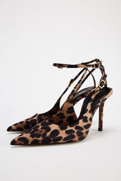 LEOPARD SLING BACK HEELS - Leopard | ZARA United States Animal Print High Heels, Sling Back Heels, Joggers Shoes, Zara Heels, Leopard Shoes, Leopard Print Heels, Leopard Heels, Heels Outfits, Cardigan Sweater Dress