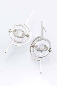 Pools of Light Armillary Stick Earrings, Art Deco Geometric, Futuristic Gyroscope, Galactic Crystal Ball, Kinetic, Sterling, Made to Order by PhetteplaceStudio on Etsy https://www.etsy.com/listing/582340445/pools-of-light-armillary-stick-earrings Kinetic Earrings, Stone Settings Jewelry, Futuristic Jewelry, Lollipop Earrings, Kinetic Jewelry, Resort Jewelry, Bezel Jewelry, Light Jewelry, Art Deco Geometric