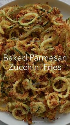 baked panesan zucchini frittes on a white plate with the words baked panesan zucchini frittes above it