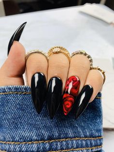 Red Rose Nails, Press On Nails Red, Nails Rose, Pointy Nails, Nails Press, Nails Fake, Rose Nails, Nails Red