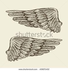 two angel wings drawn in black and white