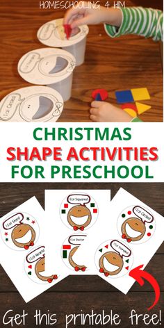 the christmas shape activities for preschool to play with and printables are included in this free