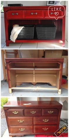 the before and after shots of an old dresser