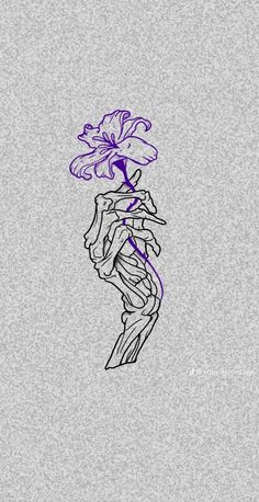 a drawing of a purple flower on a gray background