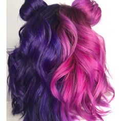 Split Dye Vivid, Pink And Purple Split Dye Short Hair, Split Color Hair, Half Colored Hair, Color Block Hair, Half And Half Hair