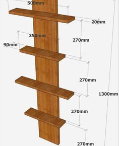 a wooden shelf is shown with measurements for the top and bottom shelves on each side