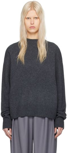 Knit merino wool- and cashmere-blend sweater. · Rib knit crewneck, hem, and cuffs · Padded shoulders Supplier color: Dark grey melange Dark Grey Sweater, Gray Cashmere Sweater, The Frankie Shop, Frankie Shop, Cashmere Blend Sweater, Knit Crewneck, Interior Inspo, Cashmere Sweaters, Grey Sweater