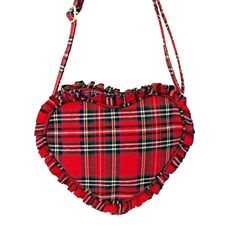 Your little girl can show off her love of the holidays with a bag as sweet and special as the season itself. With a red plaid heart-shaped body, ruffle trim, and adjustable crossbody strap, it’s a festive accessory she’s sure to love wearing all winter. Click here to personalize! Measures 6" x 8" with a roomy, wipe-clean lining Polished gold hardware including logo heart zipper Crafted of cotton, polyester blend Cute Red Shoulder Bag For Valentine's Day, Cute Red Bags For Valentine's Day, Red Shoulder Bag For School On Valentine's Day, Red Bag For School And Valentine's Day, Red School Bag For Valentine's Day, Heart Purse, Zipper Crafts, Logo Heart, Princess Gifts