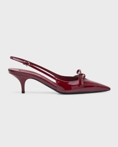 Get free shipping on Miu Miu Patent Bow Kitten-Heel Slingback Pumps at Neiman Marcus. Shop the latest luxury fashions from top designers. Pointed Toe Slingback Heel, Kitten Heels With Bow, Burgundy Kitten Heels, Miu Miu Kitten Heels, Kitty Heels, Red Kitten Heels, Pointed Toe Kitten Heels, Miu Miu Heels, Slingback Kitten Heels