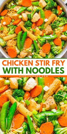 A quick weeknight dinner in just 15 minutes! Loaded with vegetables and Asian-inspired flavors, this simple chicken stir fry with noodles is healthier and satisfying. Save this chicken noodle stir fry for an easy homemade meal!