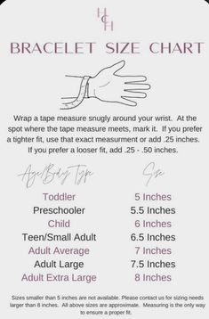 the braclet size chart is shown with instructions for how to measure your braclet