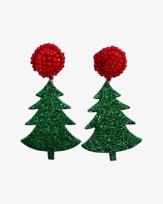 Glitter Christmas Tree Earrings with Red Seed Bead Drop Earrings with Post Back Christmas Tree Earring Display, Glitter Christmas Tree, Bead Drop Earrings, Tree Earrings, Christmas Tree Earrings, Beaded Drop Earrings, Earring Tree, Earring Display, Glitter Christmas