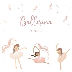 three ballerinas in pink tutu skirts with stars around them and the words, ballet