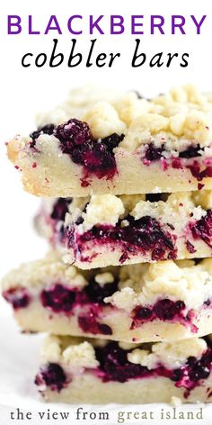 blackberry cobbler bars stacked on top of each other