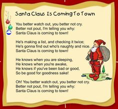 santa claus is coming to town poem with christmas ornament in red and gold