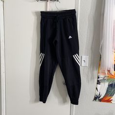 Worn Once Didn’t Like Fit On My Body. Like Brand New. Adidas Black Bottoms For Loungewear, Black Cotton Joggers With Three Stripes, Adidas Black Pants With Pockets, Black Adidas Cotton Sweatpants, Adidas Black Cotton Sweatpants, Black Cotton Adidas Sweatpants, Black Adidas Joggers With Logo, Adidas Sweat Pants, Adidas Black Sportswear Sweatpants