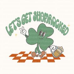 an image of a st patrick's day shamrock drinking beer on the checkered floor