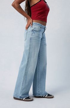 PacSun keeps you looking good all season long in the new Casey Light Indigo Ripped Low Rise Baggy Jeans. These iconic jeans sit low on the waist for a trendy update and feature wide-leg openings that offer a comfortable baggy fit. They get finished with sustainably sourced cotton for an eco-friendly upgrade and a ripped detail at the leg for added edge.


	Model is wearing a size 26
	Model measurements: 5’9” height, 34” bust, 25” waist, 37” hips


Learn more about P Baggy High-rise Medium Wash Pants, Cheap Baggy Rigid Denim Jeans, Baggy Low Rise Jeans Free People, Pacsun Eco Medium Blue Low Rise Baggy Jeans, Baggy High-waisted Rigid Denim Bottoms, Low Rise Baggy Jeans, Baggy Jeans, Baggy Fits, Exclusive Collection