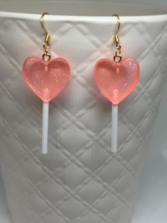 Heart Lollipop Earrings 18K Gold Plated Earring Hooks Star Lollipop Earrings Stainless Steel Earring Hooks Lollipops are 4.8cm x 1.8cm Trendy Round Earrings For Valentine's Day, Trendy Round Valentine's Day Earrings, Sweet Drop Earrings As A Gift, Sweet Drop Earrings For Gift, Sweet Drop Earrings For Party, Sweet Style Drop Earrings For Party, Cute Round Earrings For Party, Cute Round Party Earrings, Trendy Heart Earrings For Birthday