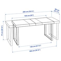 a drawing of a table with measurements for the top and bottom section, including height