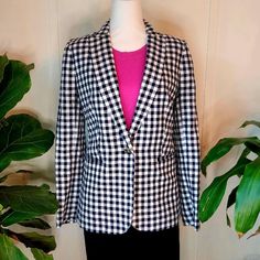 J Crew Factory Nwt Holland Blazer Linen Blend Black And White Gingham Notch Collar Hits Below Hip Lined Size 6 Style # Aw659 Blazer Linen, Black And White Gingham, Notch Collar, J Crew Factory, Suit Jackets, Blazer Suit, Linen Blend, Holland, Gingham