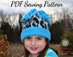 "S109CHLD is a super easy hat pattern you can make from Fleece or Knit Fabric. 5 sizes included to fit babies to children (head sizes 11.5\" to 21.5\"). Pattern also includes instructions for: 2 topper options, 2 flower variations, and a bow.  This is a DIGITAL PDF SEWING PATTERN only, NOT a finished product, NOT a kit.  Size Chart: (5 sizes included) 12.5\" fits 11.5\"-13.5\" head 14.5\" fits 13.5\"-15.5\" head 16.5\" fits 15.5\" to 17.5\" head 18.5\" fits 17.5\" to 19.5\" head 20.5\" fits 19.5 Easy Hat Pattern, Toddler Hat Pattern, Girls Hat Pattern, Fleece Hat Pattern, Kids Hats Patterns, Hat Sewing Pattern, Hat Sewing, Beanie Hat Pattern, Fleece Hats