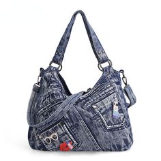 Women Handbag Fashion Joker Denim Shoulde r Bag Lady Vintage Casual Material:  Denim Size: 38cm(L) ×14cm(W) × 31cm(H)  Package Weight: 0.85kg Open Method: Zipper Best match:Comptiments any style dress and shoes in matching color About Payment: Please pay for all items within 5 days after purchasing. We accept all payment methods. About shipping: We will send your item in 1-3 day after payment.We ship the item by Air Mail delivery from China.It will take 10-25 days normally.Sometimes may delay on Recycling Clothes, Tas Denim, Blue Jean Purses, Jean Purses, Denim Shoulder Bag, Denim Handbags, Denim Purse, Denim Shoulder Bags, Denim Ideas