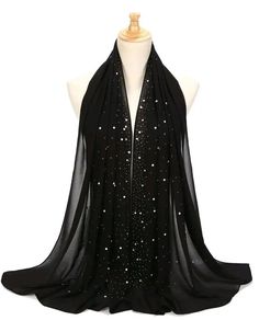 New Ladies Beautiful Black Evening Scarf Shawl with Faux Pearl & Diamante detail Measurements 175cm x 72cm Evening Scarf, Muslim Hijab, Scarf Material, Hijab Scarf, Chiffon Scarf, Head Scarf, Scarf Styles, Halter Formal Dress, Head Wraps