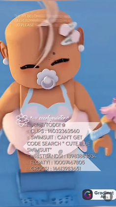 an animated baby doll with a pacifier in it's mouth holding a pink flower