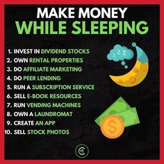 a poster with the words how to make money while sleeping on it's side