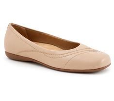 Sporting a comfortable fit and classic style, the Sasha is a ballerina flat that adds chic elegance to office attire, a flowy sundress, or a pair of casual jeans. From Trotters. Summer Fitted Slip-on Ballet Flats, Spring Stretch Slip-on Ballet Flats, Spring Stretch Ballet Flats Slip-on, Chic Ballet Flats For Everyday Fall Wear, Feminine Beige Flats For Spring, Chic Everyday Ballet Flats For Fall, Fitted Beige Flats For Spring, Casual Beige Ballet Flats For Work, Classic Formal Flats For Spring