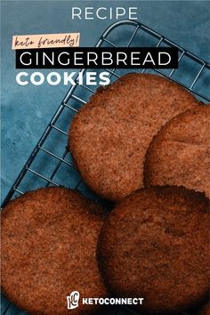 four gingerbread cookies on a cooling rack with the title text recipe for easy homemade gingerbread cookies