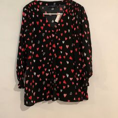 Nwt Rachel By Rachel Roy Heart Patterned Blouse. Size L. Features V Neck And Elastic Detailing On Cuffs And Shoulder Area. Material Is Soft And Lightweight. Spring Heart Print V-neck Top, Casual V-neck Top With Heart Print, Long Sleeve Tops With Heart Print For Spring, Fitted Summer Blouse With Heart Print, Casual Fitted Blouse With Heart Print, Fitted Heart Print Blouse For Summer, Spring Black Top With Heart Print, Black Heart Print Top For Spring, Heart Print V-neck Top For Spring